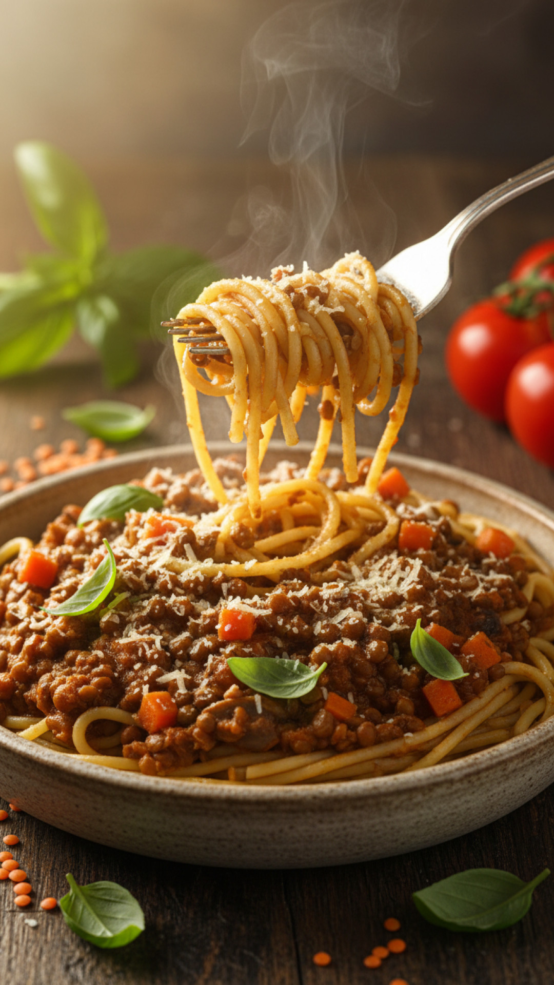 Herzhafte Linsen Bolognese mit Spaghetti Preparation