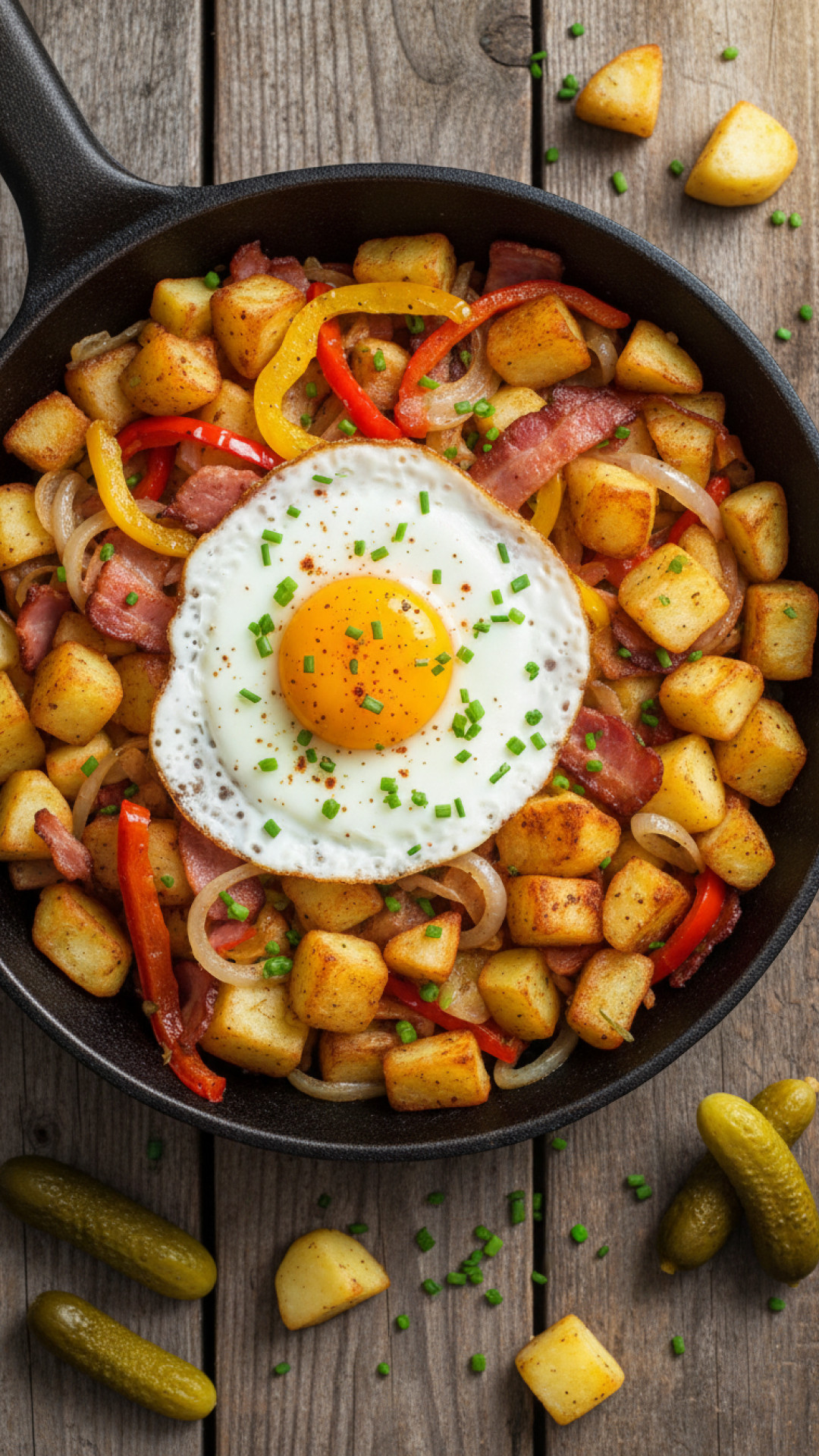 Herzhaftes Bauernfrühstück mit Kartoffeln und Paprika Preparation