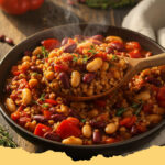 high protein rezepte abendessen - Nahaufnahme einer High Protein Hähnchen-Brokkoli-Quinoa-Bowl mit Erdnuss-Dressing, garniert mit Erdnüssen und Koriander