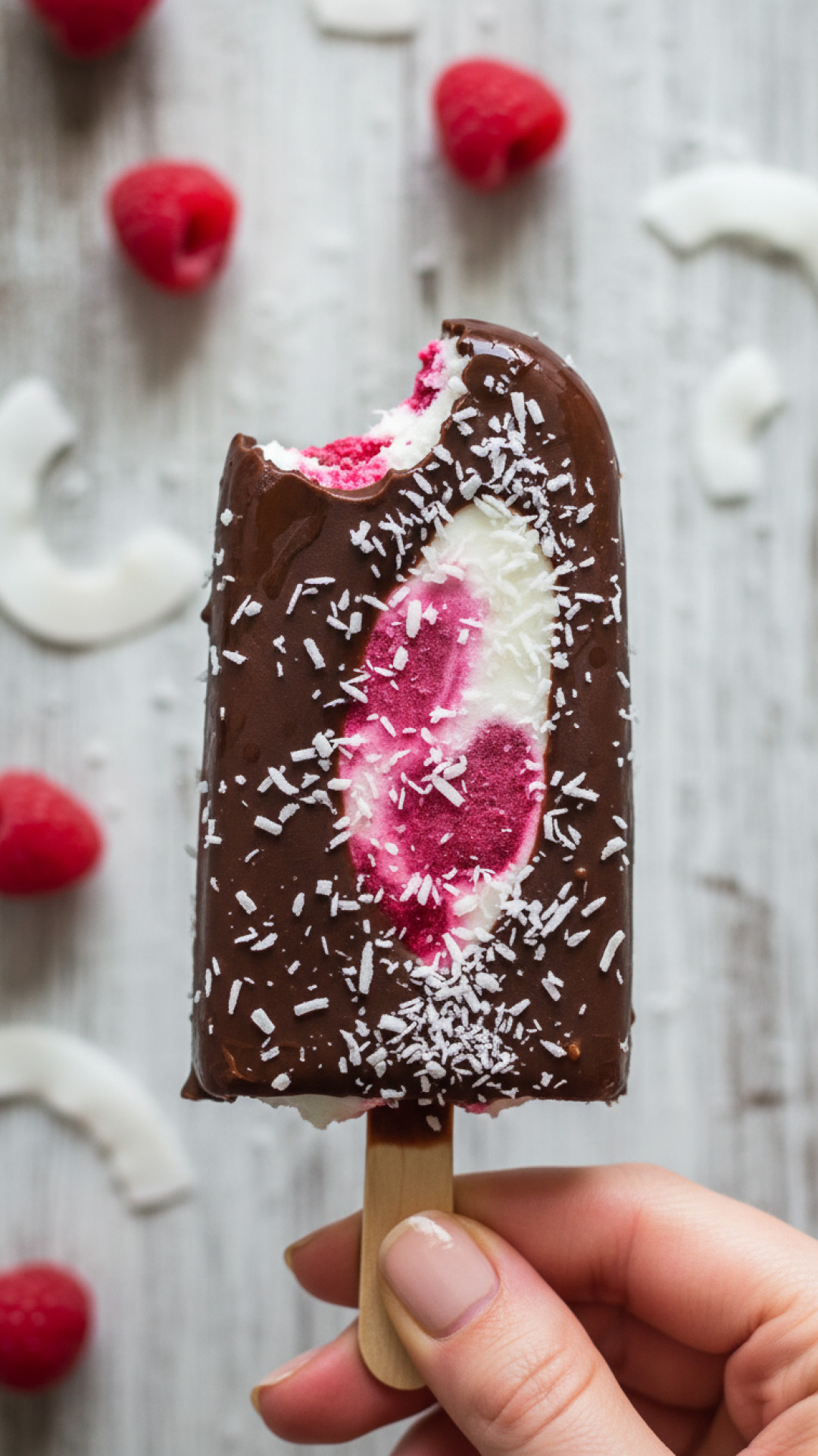 Himbeer-Kokos-Eis am Stiel Vegan Preparation