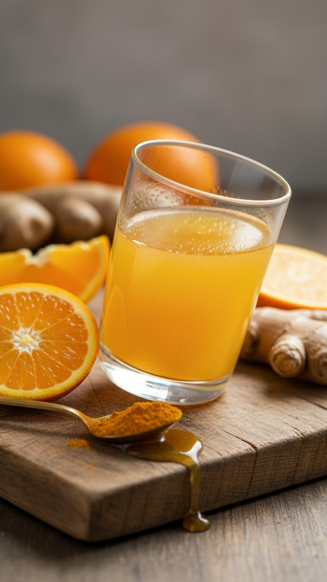 Immun Boost Ingwer Shot mit Kurkuma und Orange Preparation