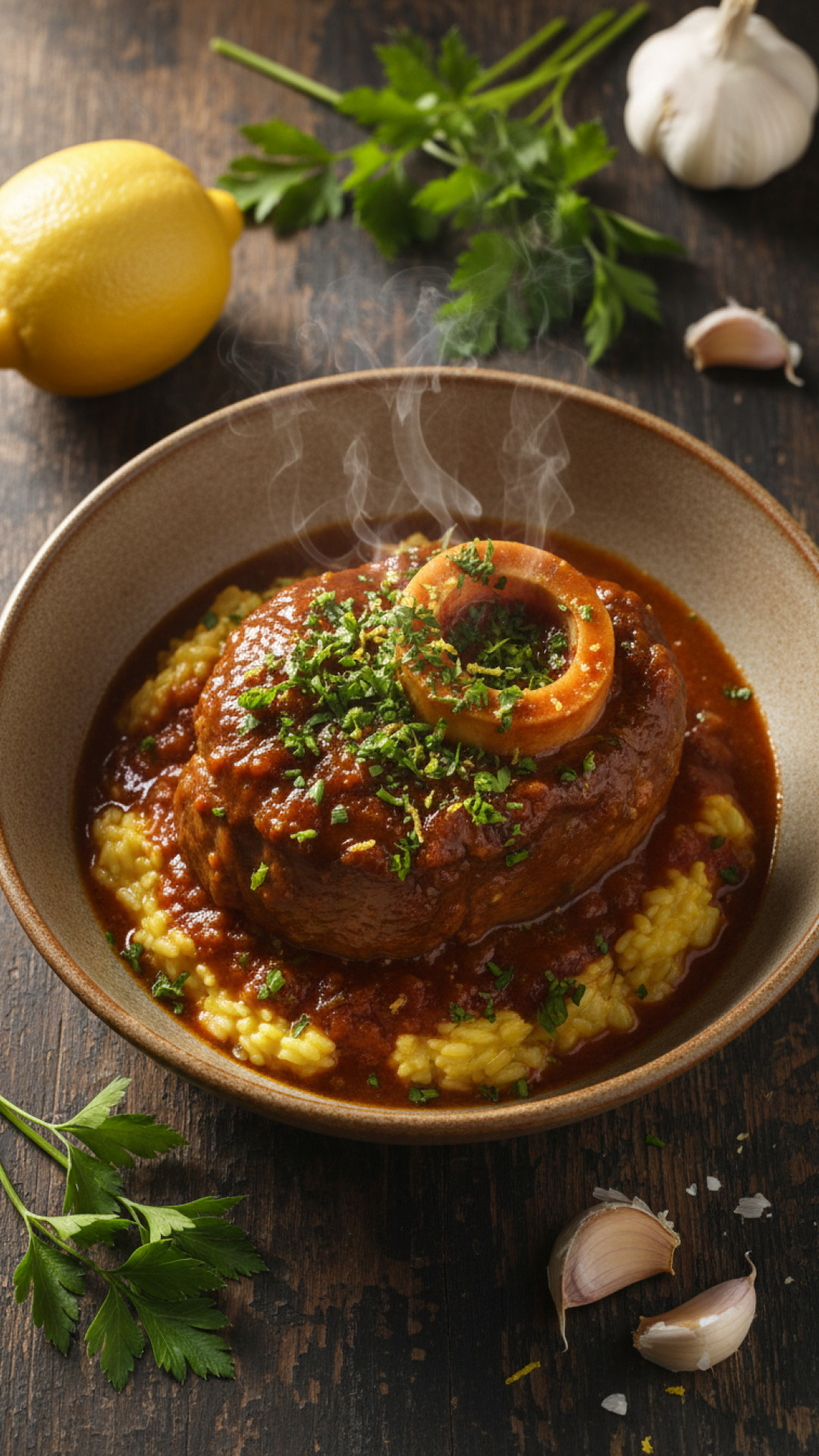 Italienisches Kalb Ossobuco mit Gremolata und Risotto Preparation