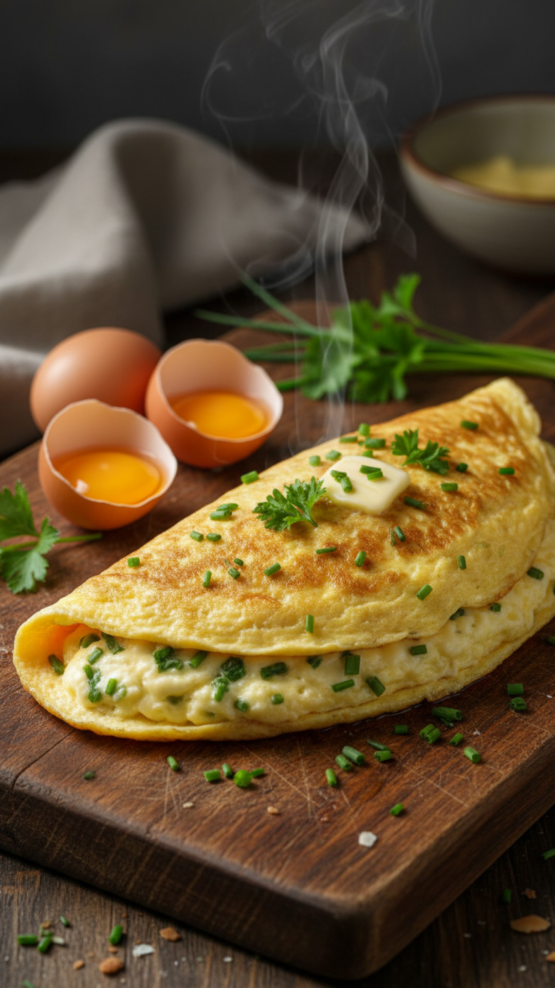 Klassische französische Omelett mit frischen Kräutern Preparation