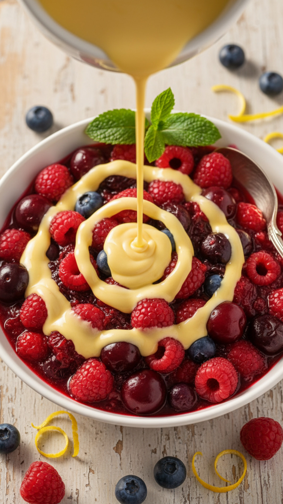 Klassische Rote Grütze mit Vanillesoße Preparation