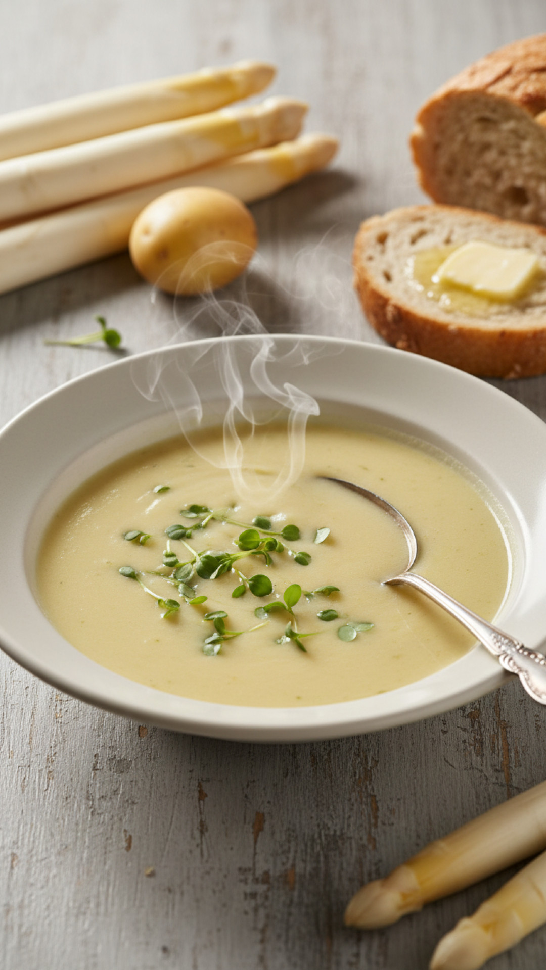 Klassische Spargelcremesuppe mit Kartoffeln Preparation