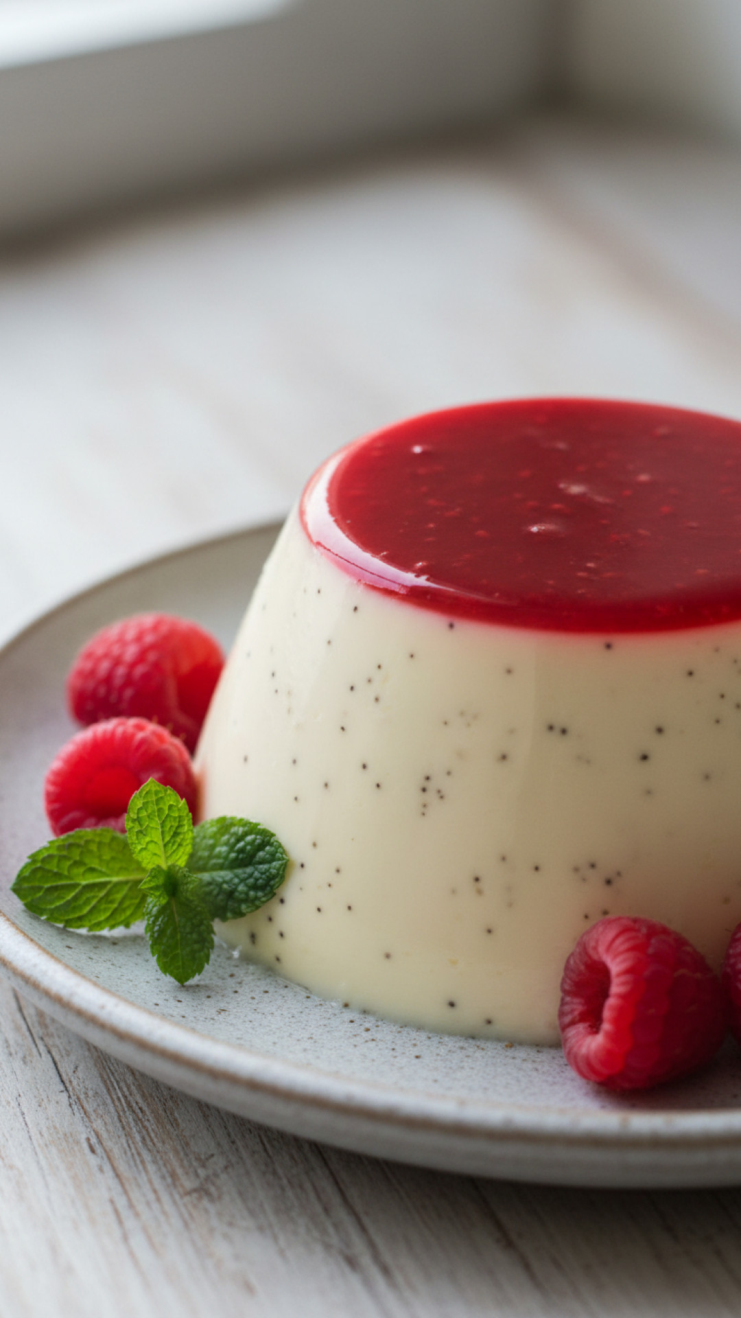 Klassische Vanille Panna Cotta mit Himbeerspiegel Preparation