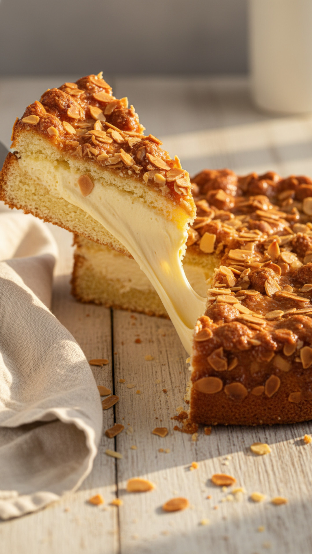 Klassischer Bienenstich Kuchen mit Vanillecreme Preparation