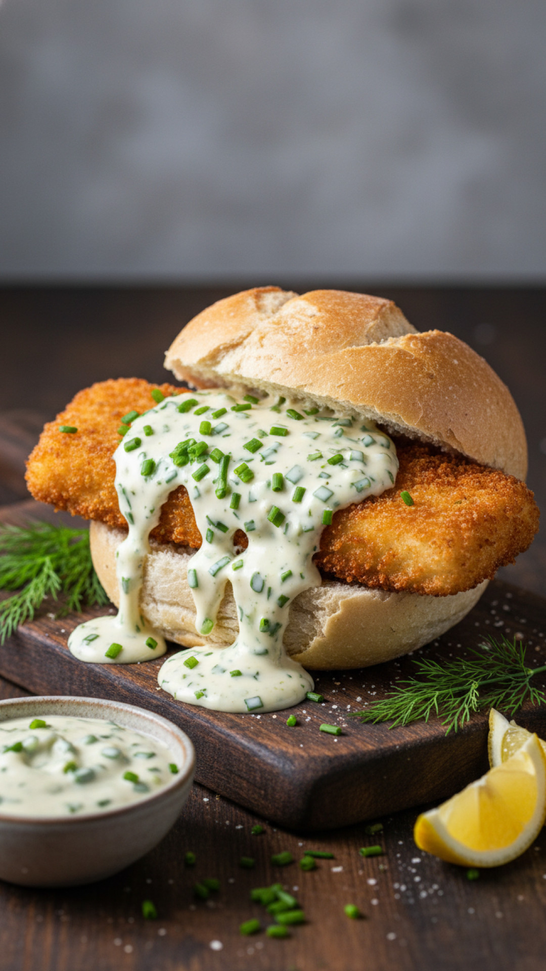 Klassisches Backfisch Brötchen mit selbstgemachter Remoulade Preparation