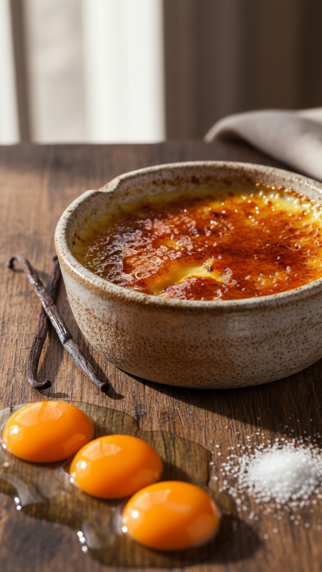 Klassisches Crème Brûlée mit Vanilleschote Preparation