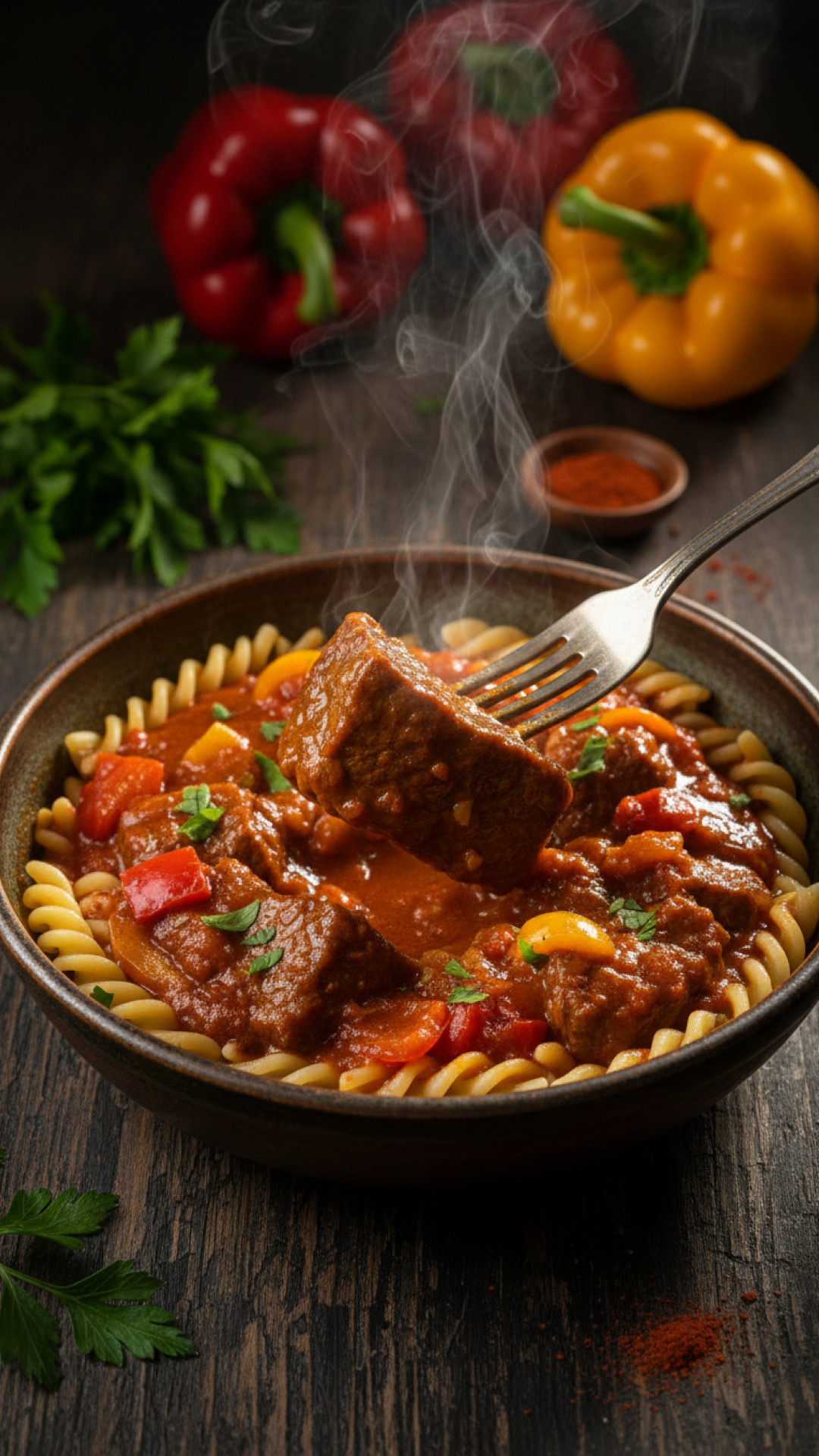 Klassisches Rindergulasch mit Paprika Preparation