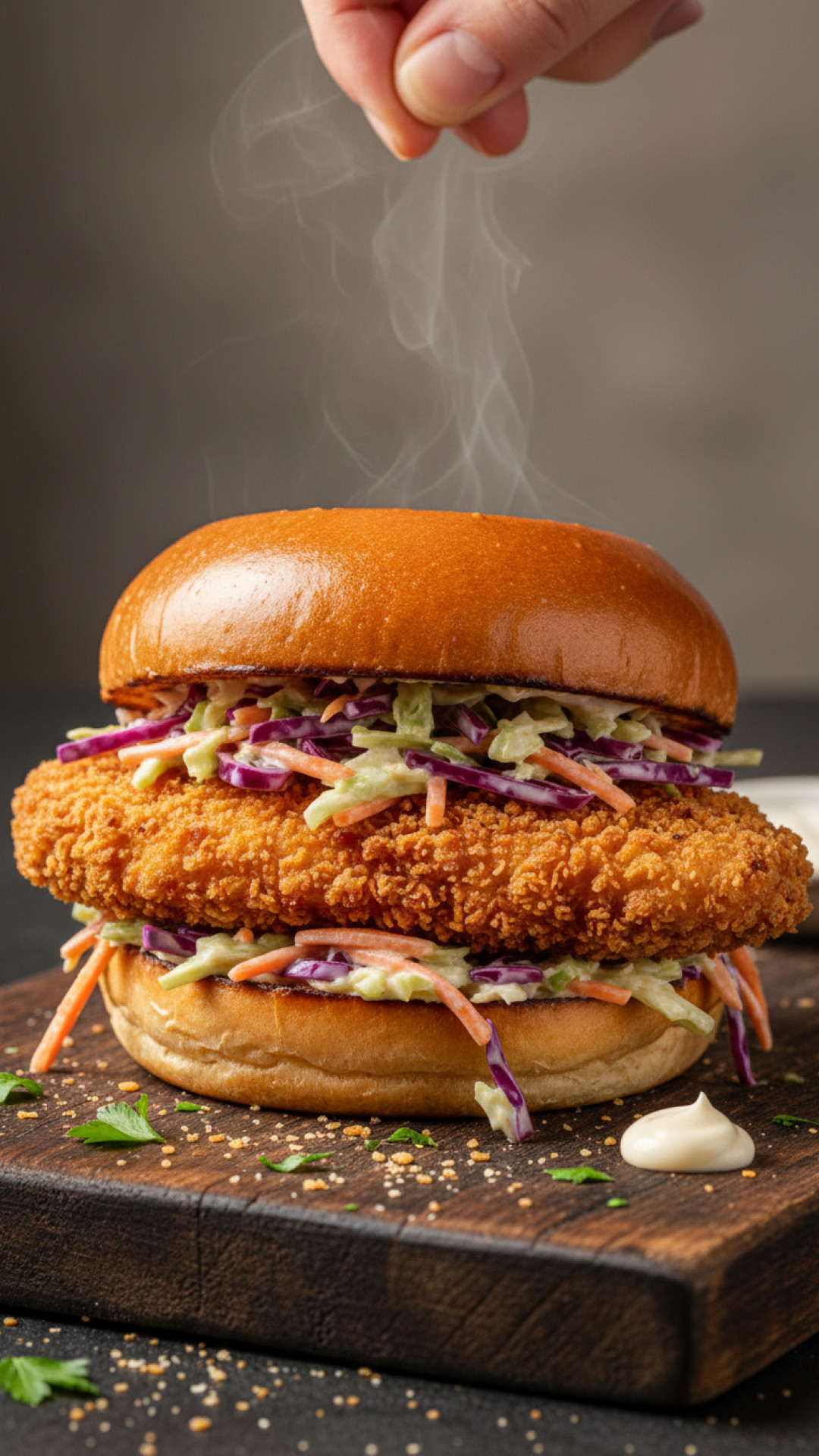 Knusprige Hähnchen Burger mit Coleslaw Preparation