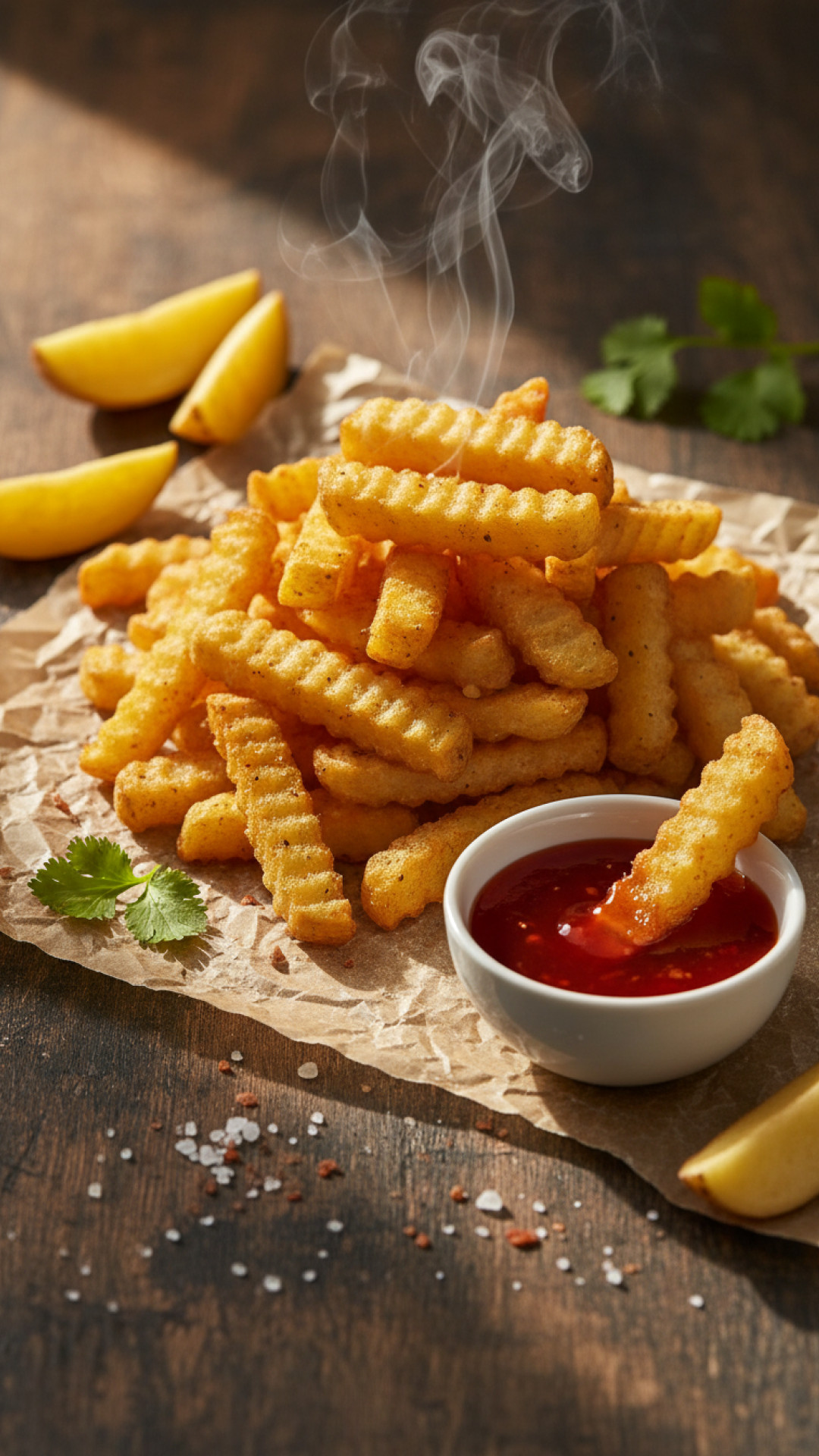 Knusprige Ofen Pommes mit Sweet Chili Dip Preparation