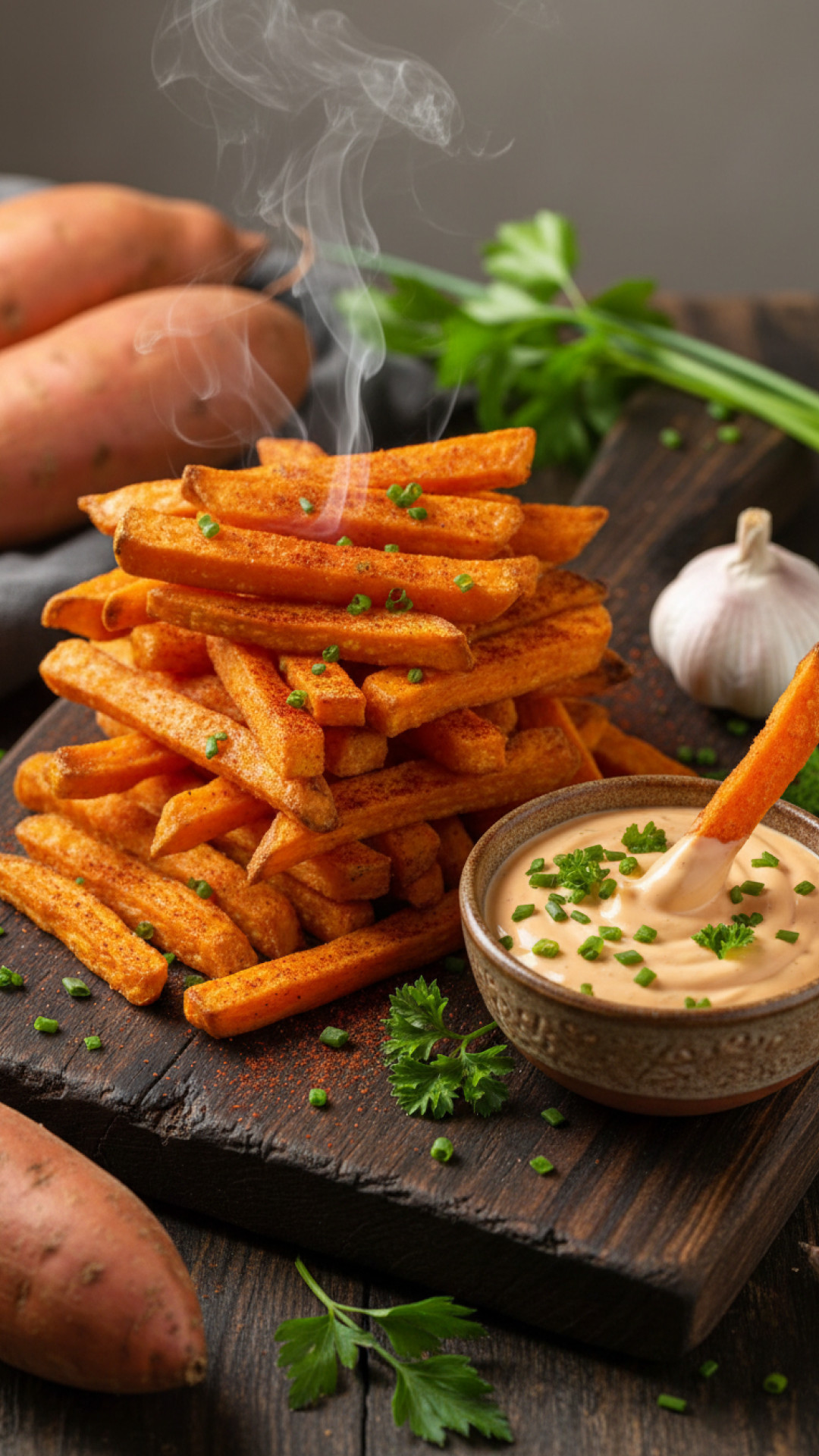 Knusprige Ofen Süßkartoffel Pommes mit scharfer Mayo Dip Preparation