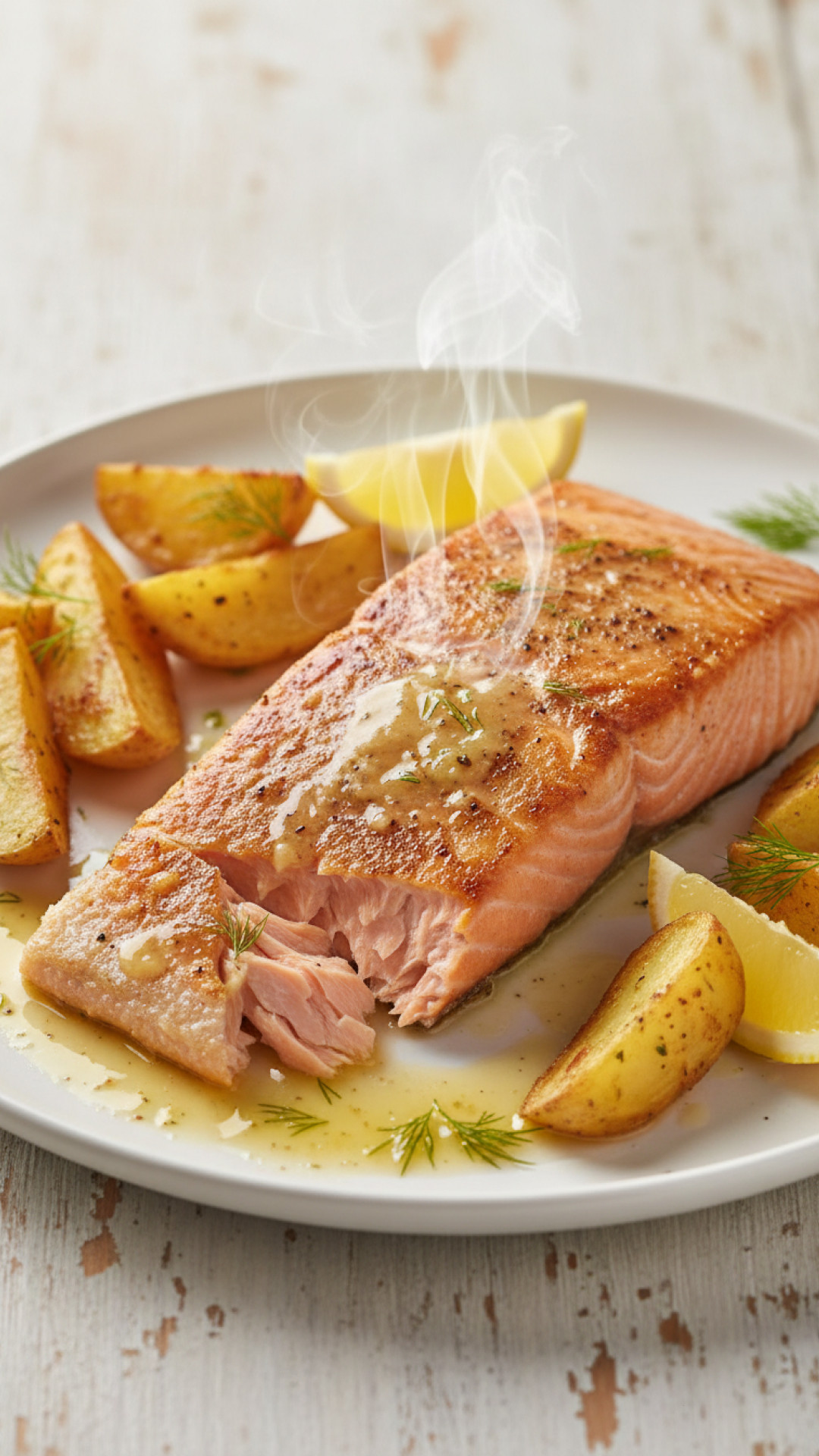 Knuspriges Lachsfilet mit Zitronen Dill Butter Preparation