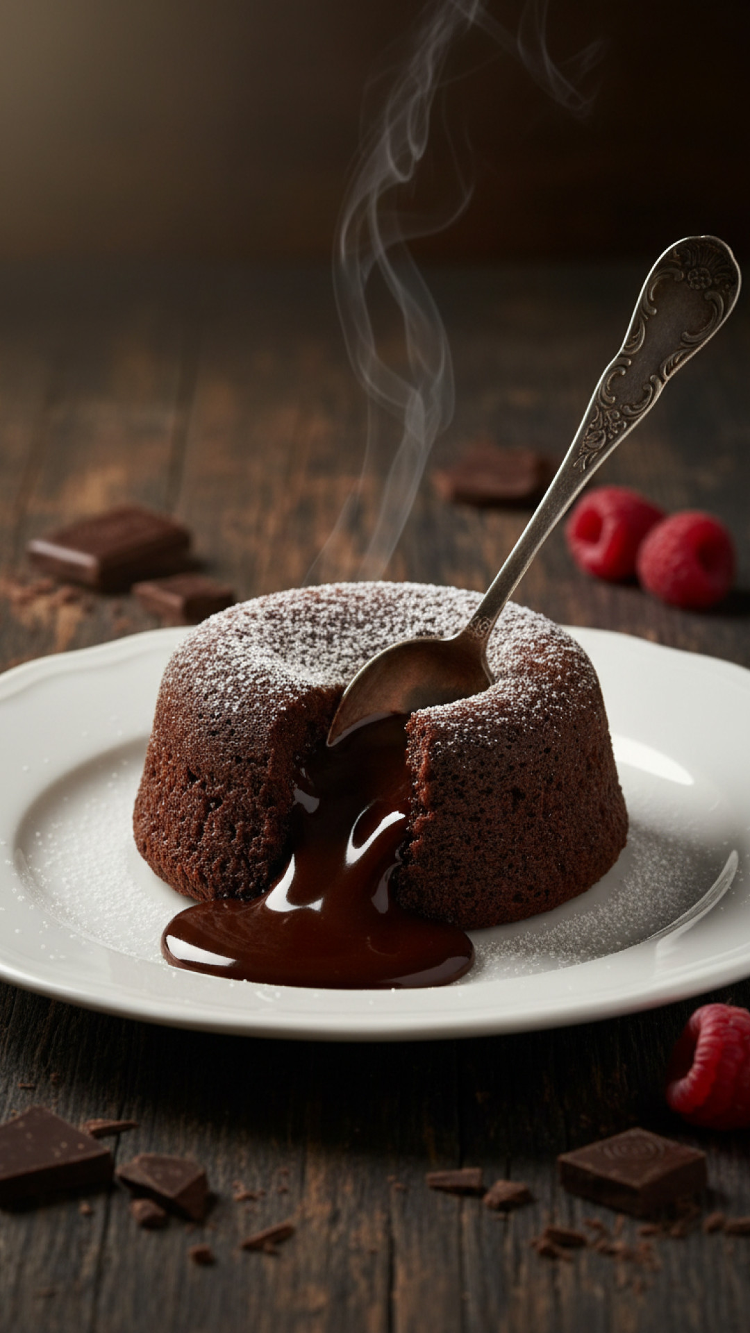Koestlicher Schokoladen Lava Cake mit fluessigem Kern Preparation