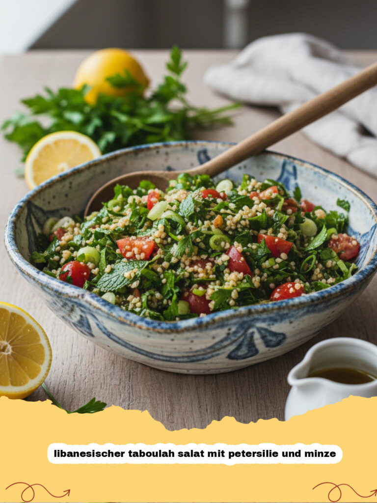Frischer libanesischer taboulah salat mit petersilie und minze in einer Schüssel