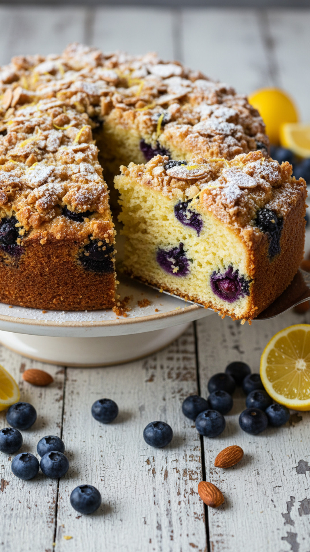 Luftiger Zitronen-Blaubeer-Kuchen mit Mandelstreuseln Preparation