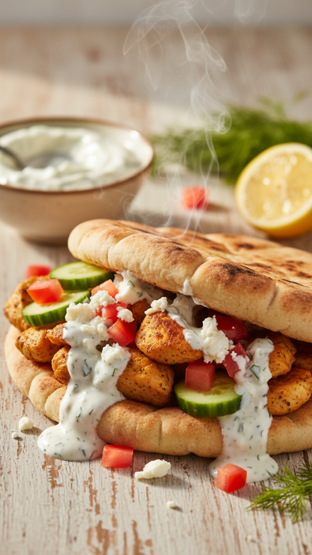 Mariniertes Hähnchen Gyros aus dem Ofen mit Tsatsiki Preparation