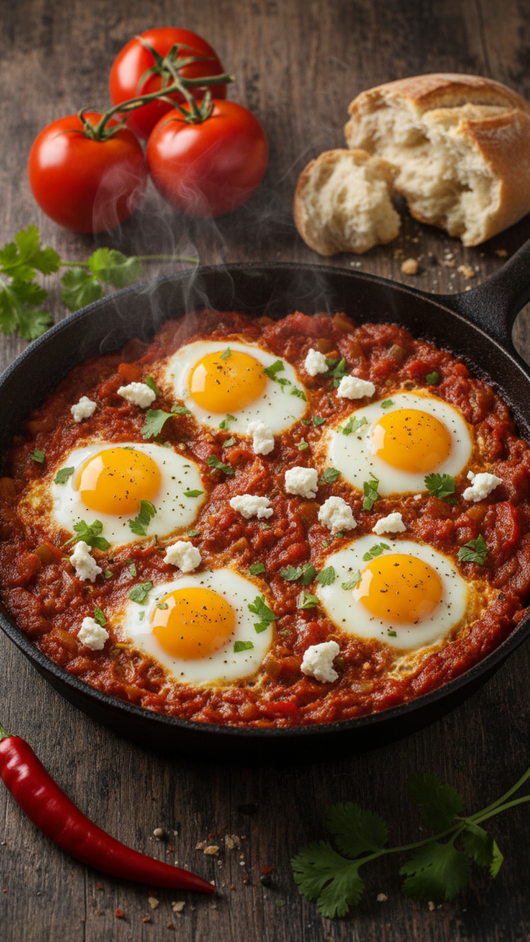 Marokkanische Shakshuka mit Feta und Frischem Koriander Preparation
