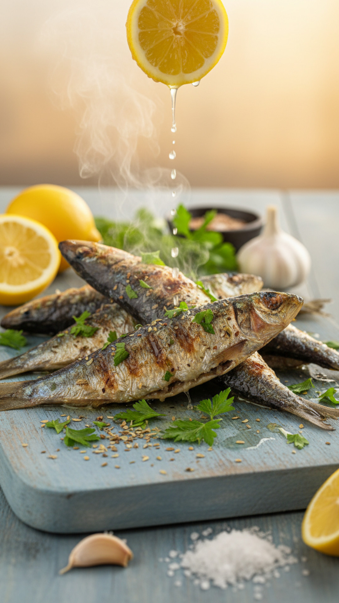 Mediterrane gegrillte Sardinen mit Zitrone und Oregano Preparation