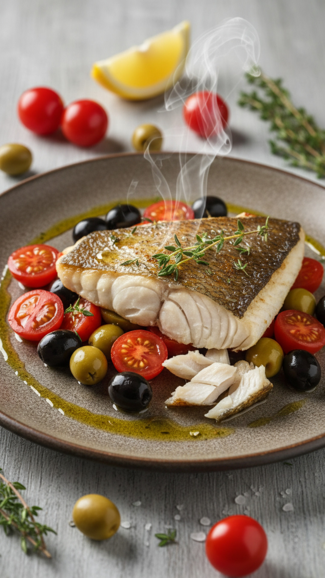 Mediterrane Seebarschfilets mit Tomaten-Oliven-Gemüse Preparation