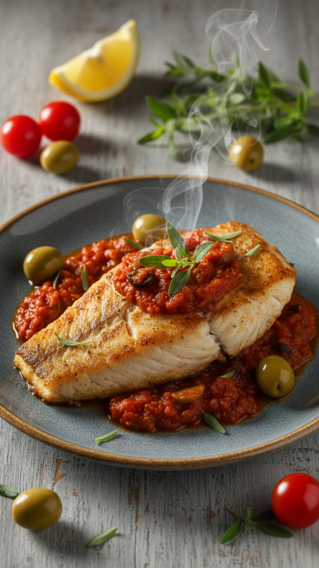 Mediterrane Seelachsfilets mit Tomaten-Oliven-Sauce Preparation