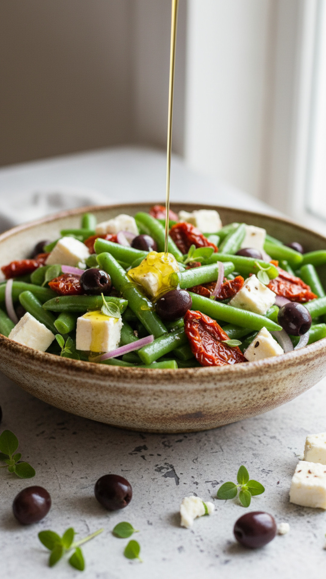 Mediterraner Bohnensalat mit Feta und Oliven Preparation