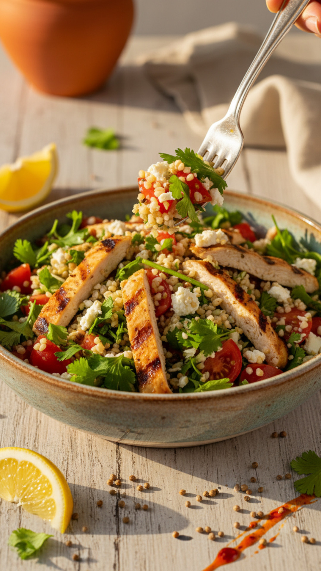 Mediterraner Bulgursalat mit Gegrilltem Hähnchen Preparation