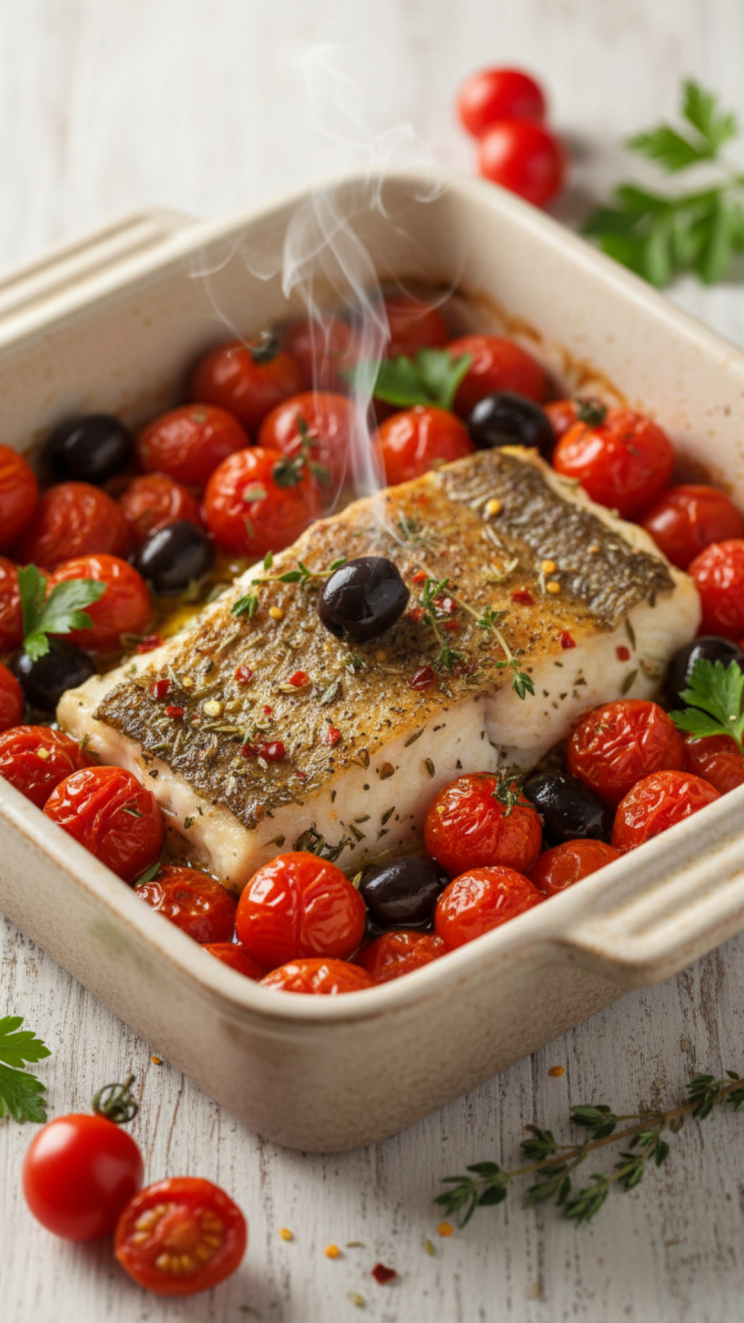 Mediterraner Gebackener Seelachs mit Kirschtomaten Preparation