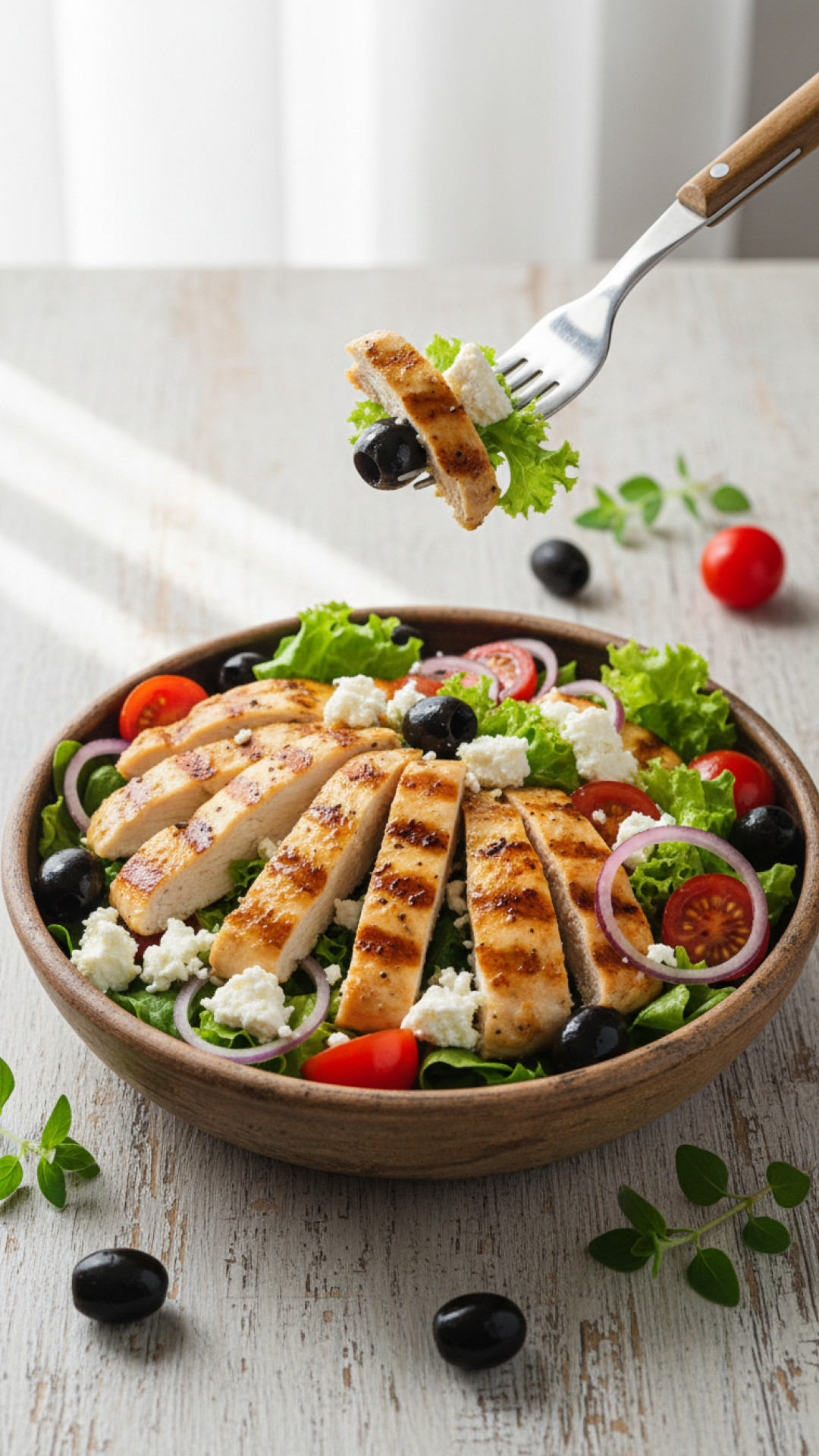 Mediterraner Hähnchensalat mit Feta und Oliven Preparation