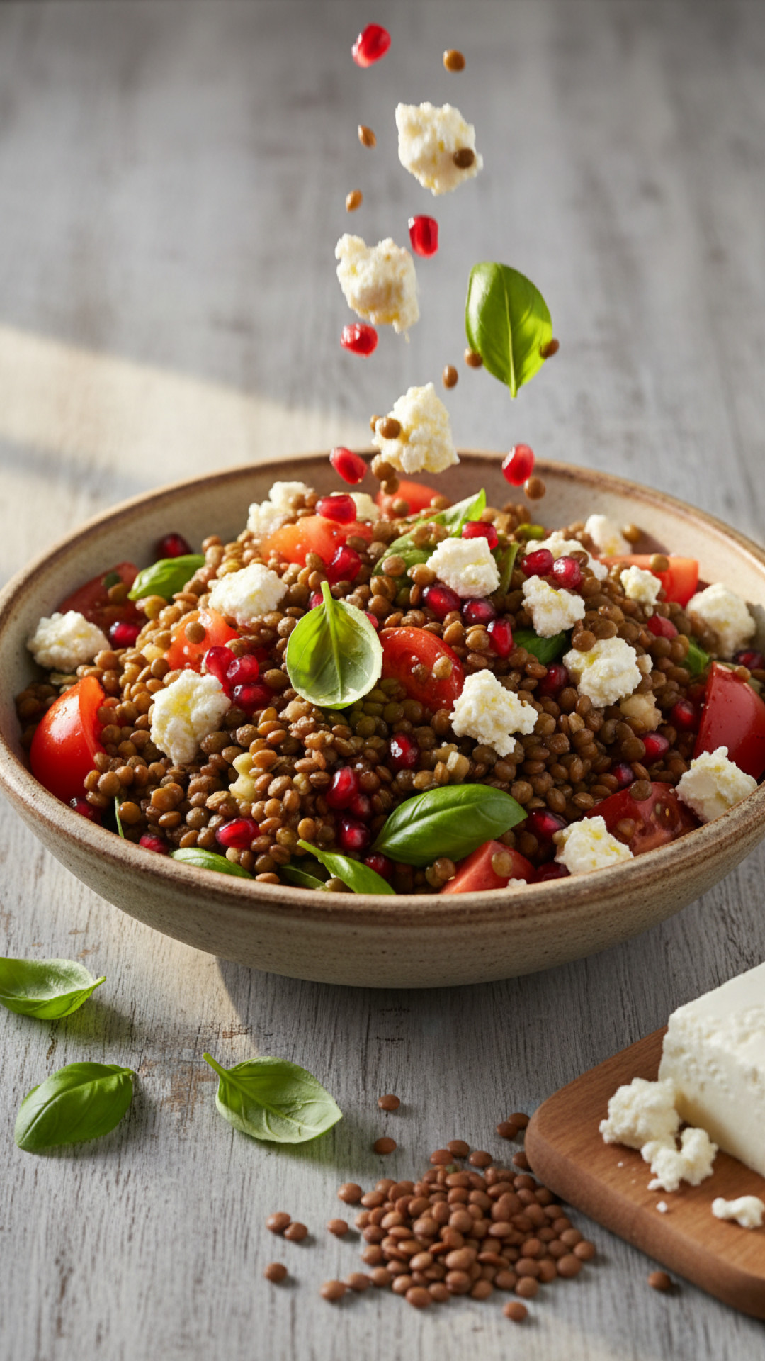 Mediterraner Linsensalat mit Feta und Gemüse Preparation
