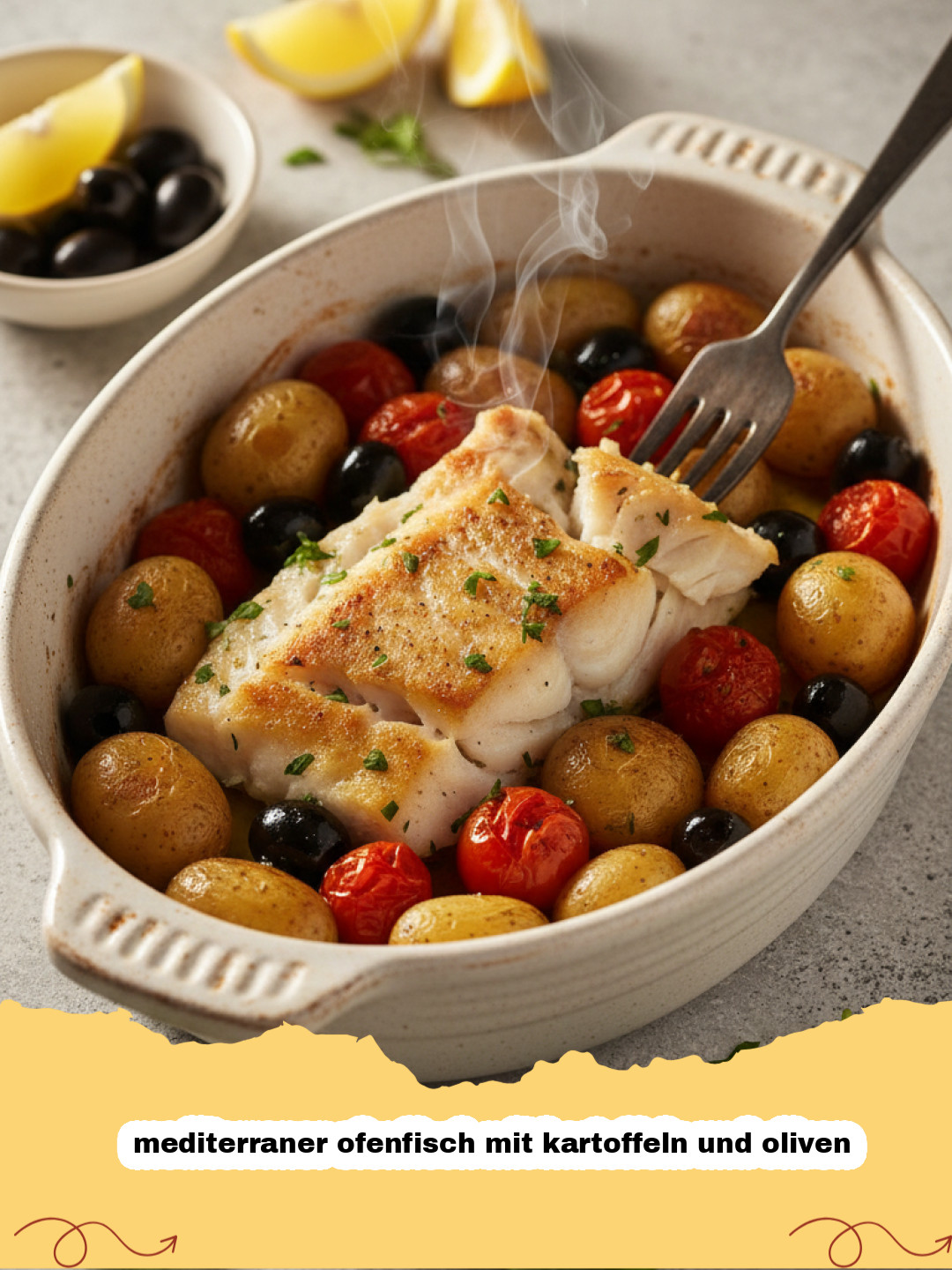 mediterraner ofenfisch mit kartoffeln und oliven