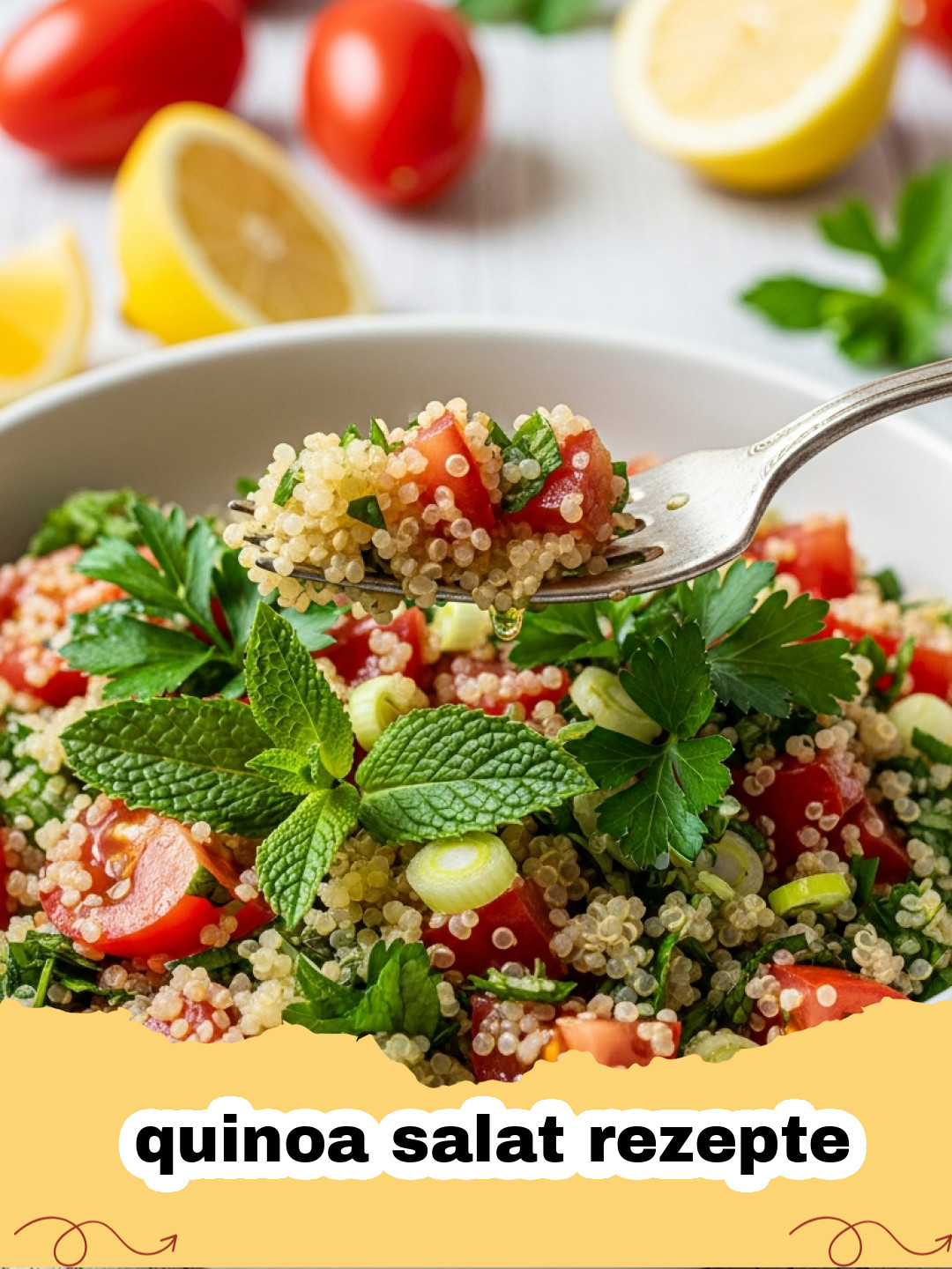 quinoa salat rezepte - Frischer, bunter Quinoa Salat mit Gemüse, Feta und Kräutern in einer großen Schüssel