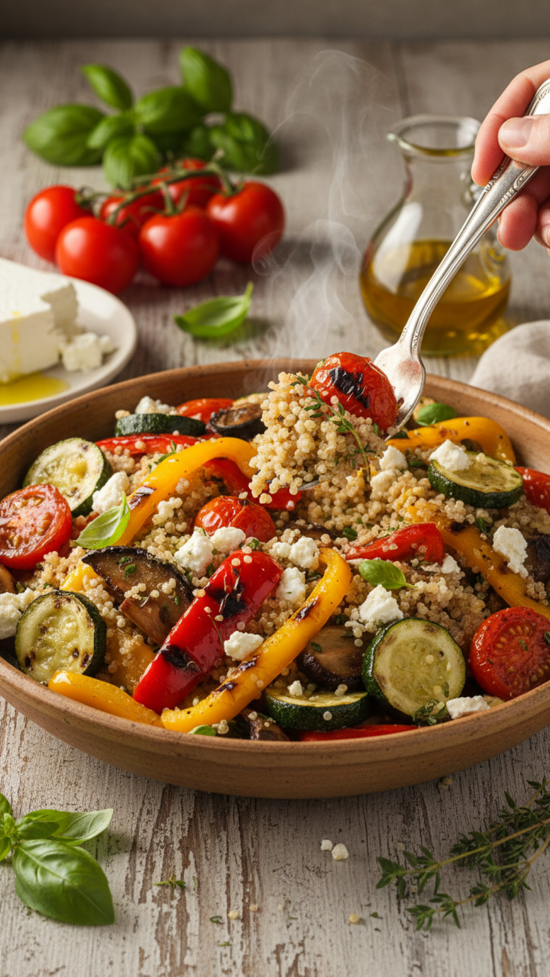 Mediterraner Quinoa Salat mit Ofengemüse Preparation