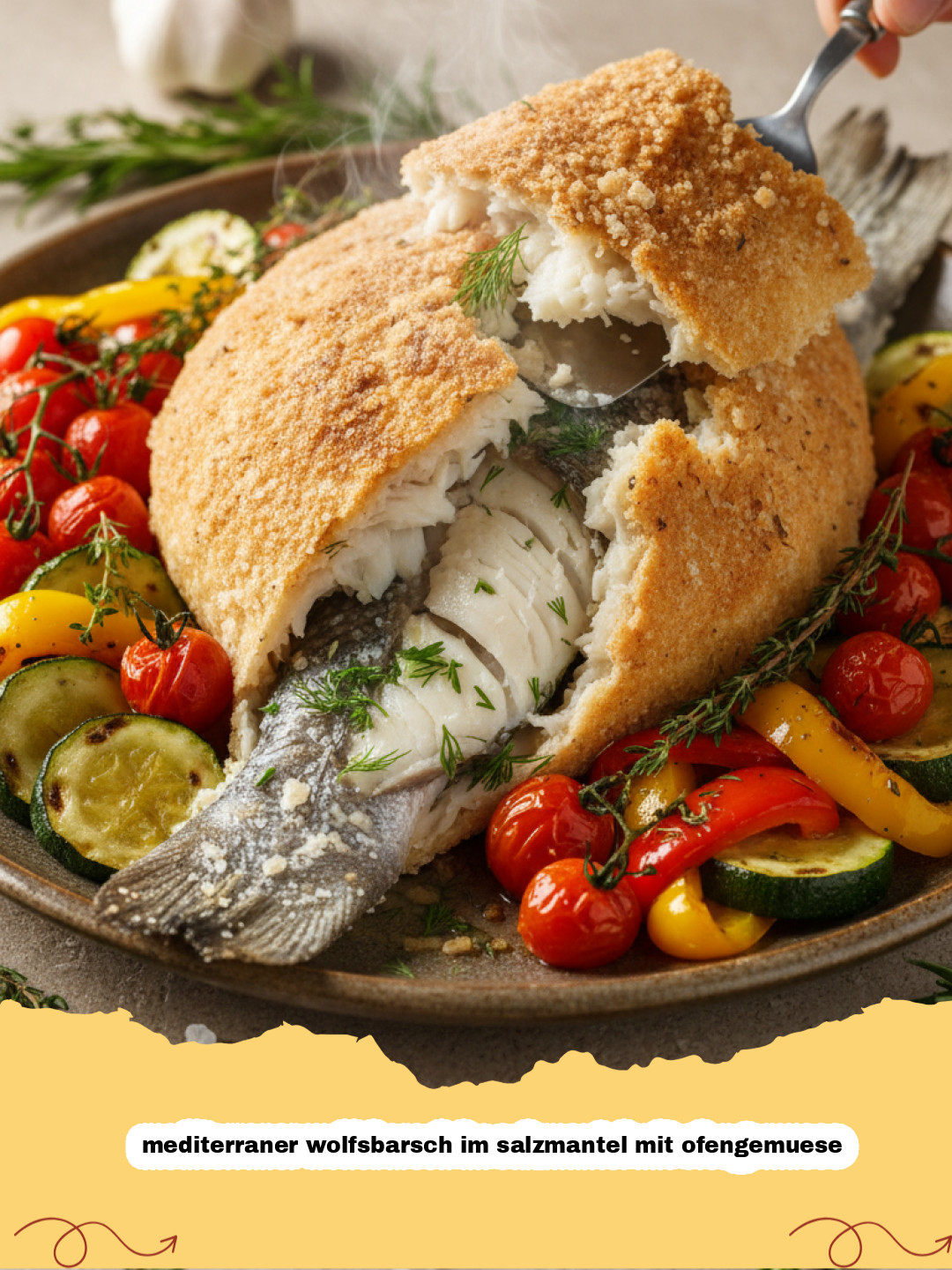 Urlaubsgenuss auf dem Teller: Mediterraner Wolfsbarsch im Salzmantel mit Ofengemüse