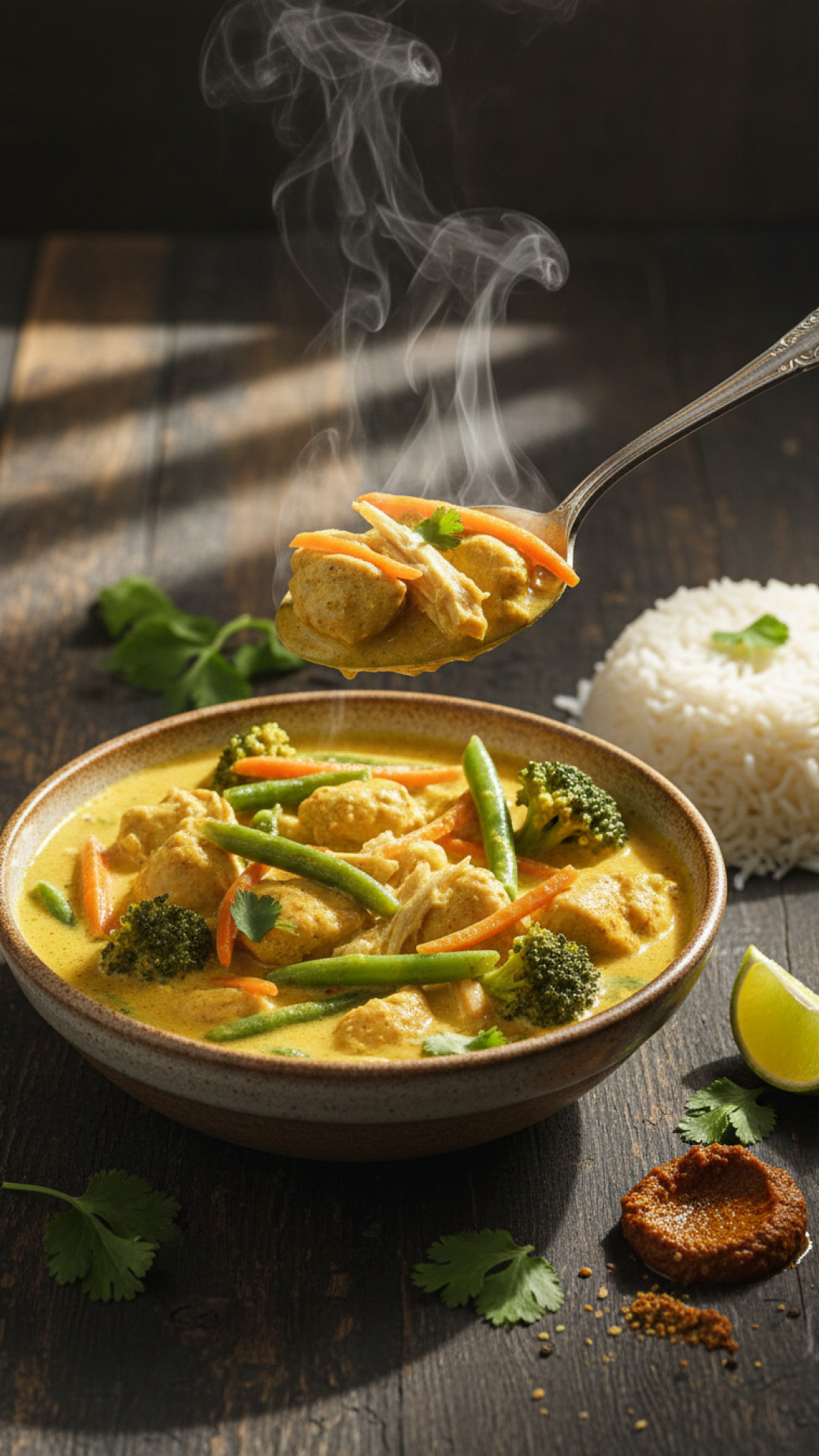 Mildes Hähnchen Curry mit Kokosmilch und Gemüse Preparation