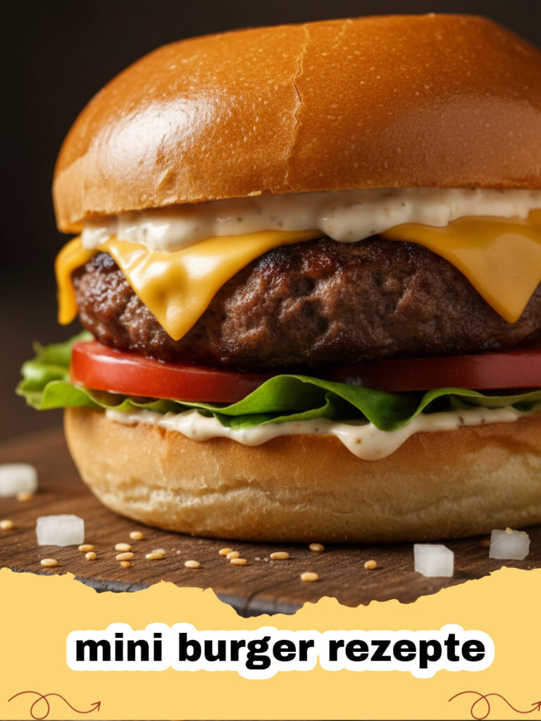 mini burger rezepte - Frisch zubereitete Mini Burger auf einem Holzbrett serviert