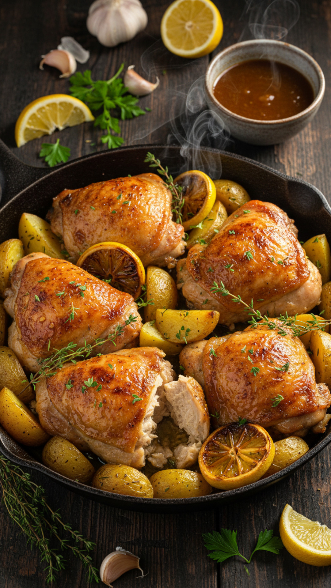 Ofen Hähnchenschenkel mit Zitrone und Knoblauch Preparation