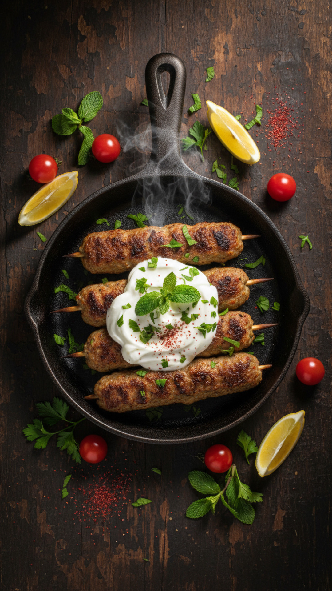 Orientalische Lammköfte in der Pfanne mit Joghurt-Minz-Soße Preparation