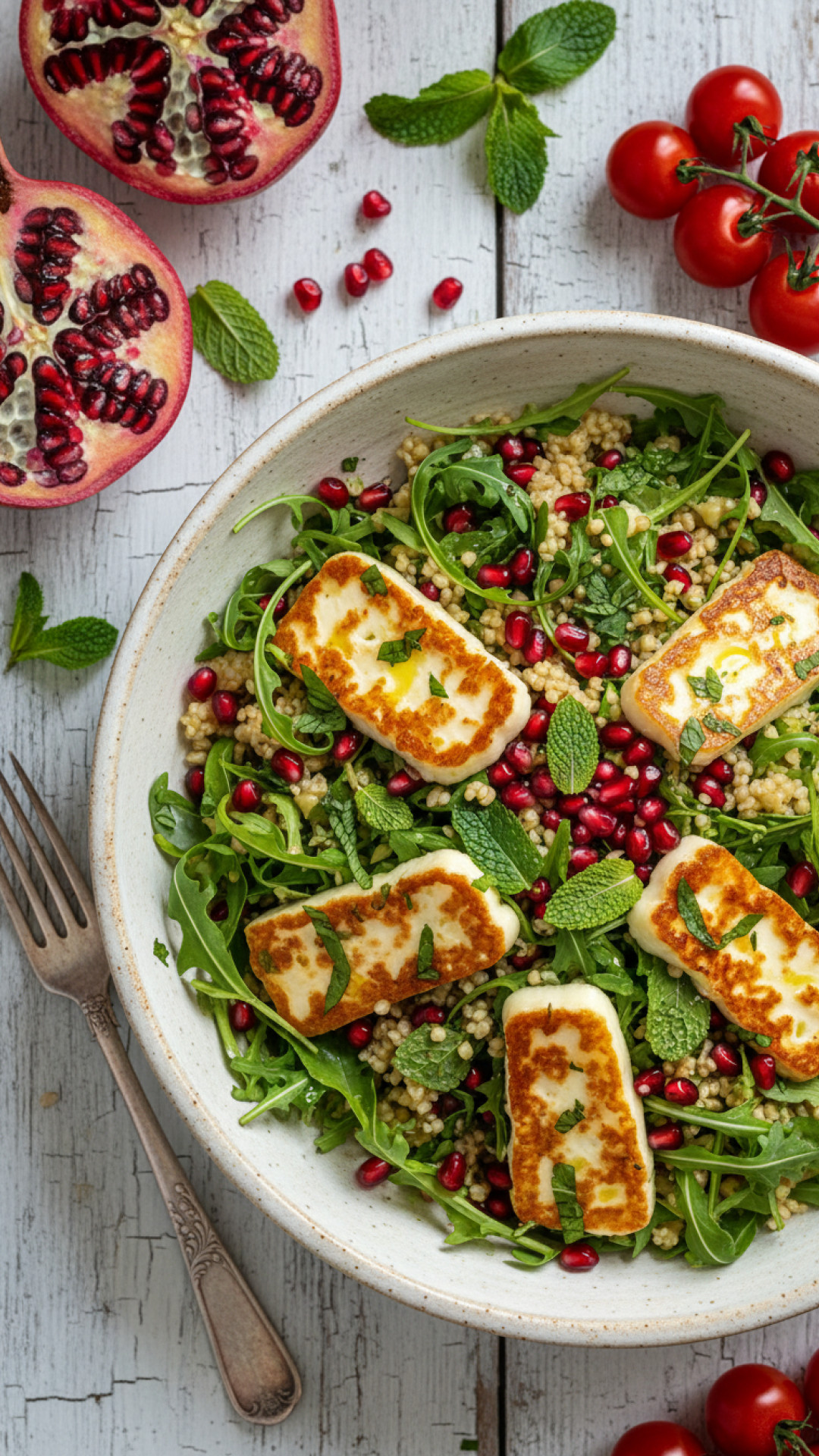 Orientalischer Bulgur Salat mit Minze und Granatapfel Preparation