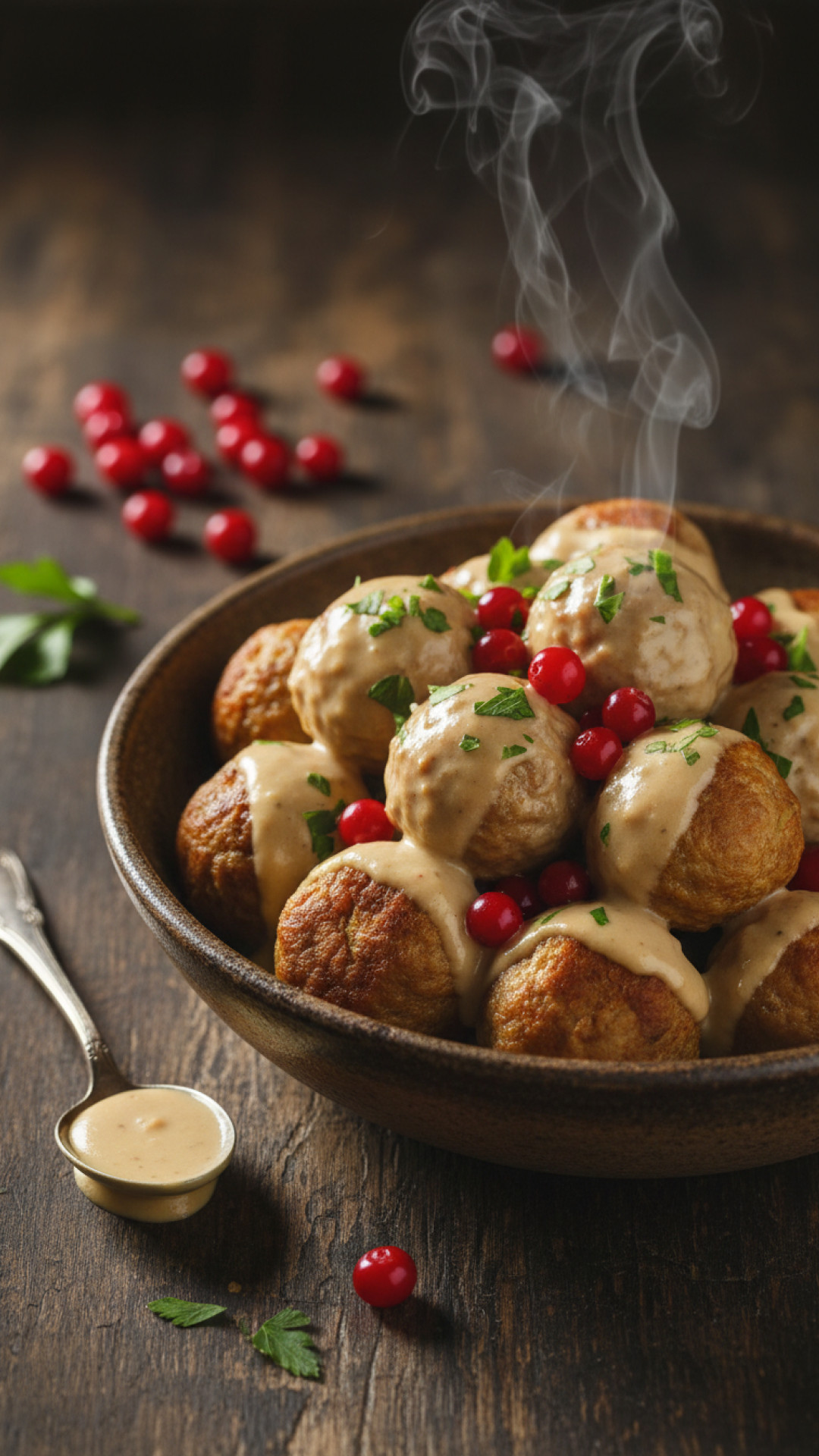 Original schwedische fleischklopse koettbullar in cremiger sosse mit preiselbeeren Preparation