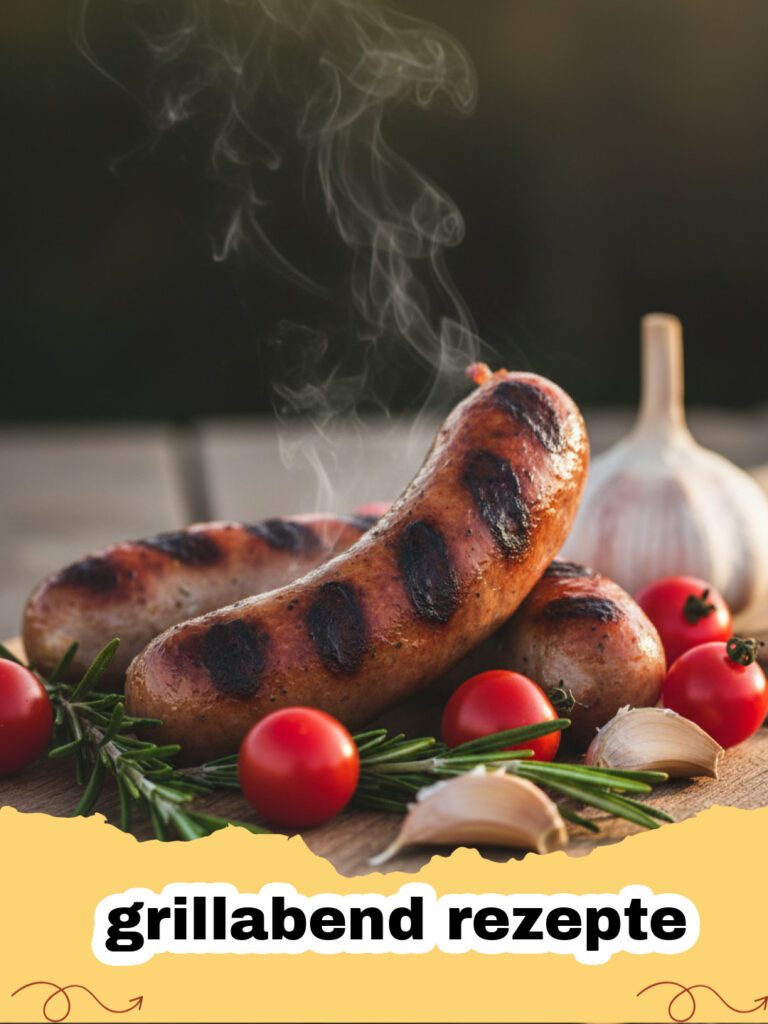 grillabend rezepte - Eine reichhaltige Grillplatte mit mariniertem Fleisch und gegrilltem Gemüse auf einem Holztisch.