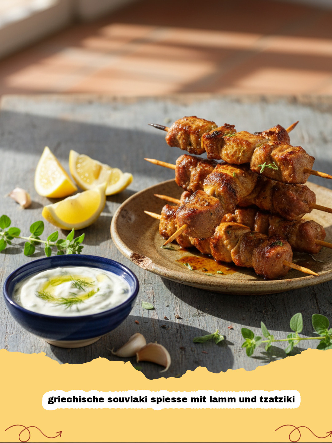 Griechische Souvlaki Spieße mit Lamm und Tzatziki: Mediterraner Grillgenuss