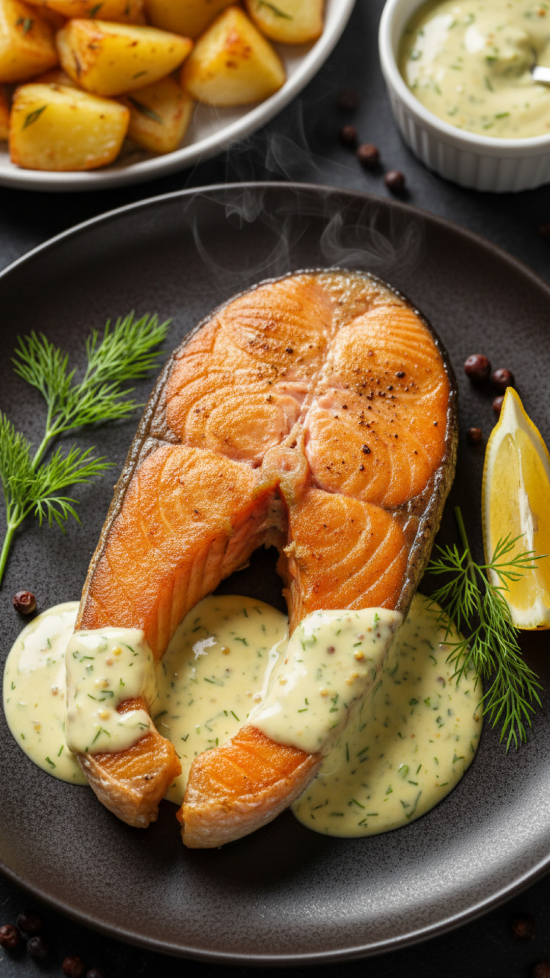 Perfektes Gebratenes Lachsfilet mit Cremiger Dill-Senf-Sauce Preparation