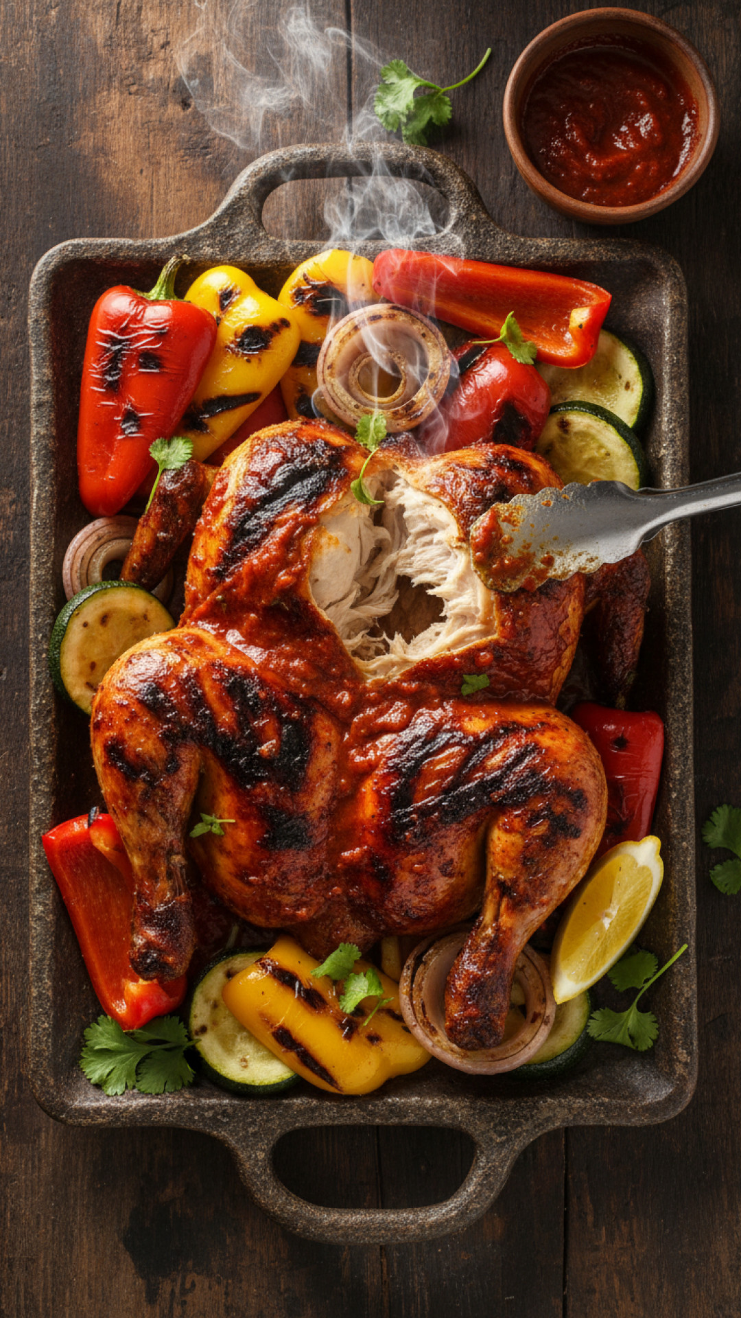 Portugiesisches Hähnchen Piri Piri mit gegrilltem Gemüse Preparation