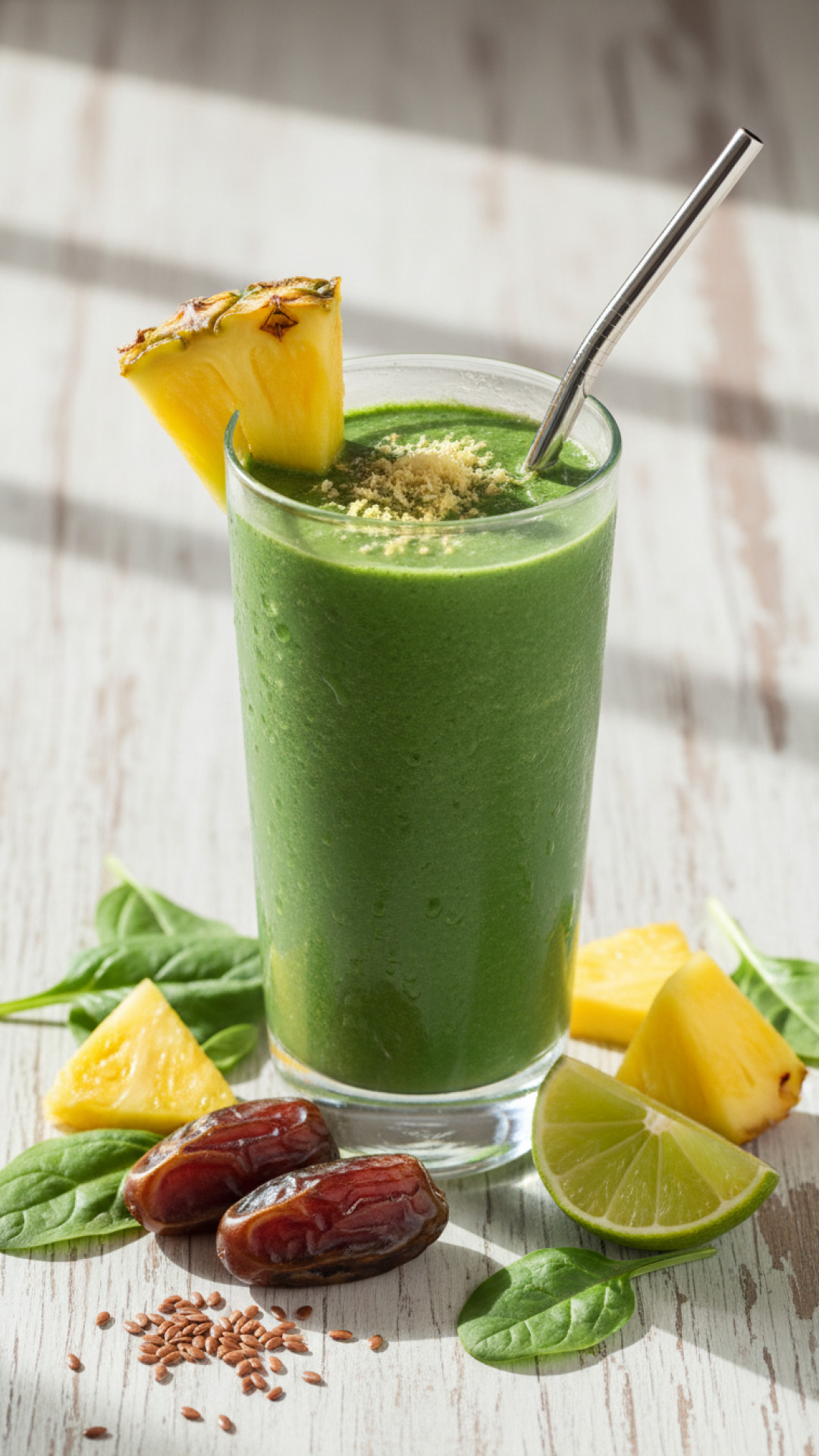 Power Grüner Smoothie mit Spinat, Ingwer und Ananas Preparation