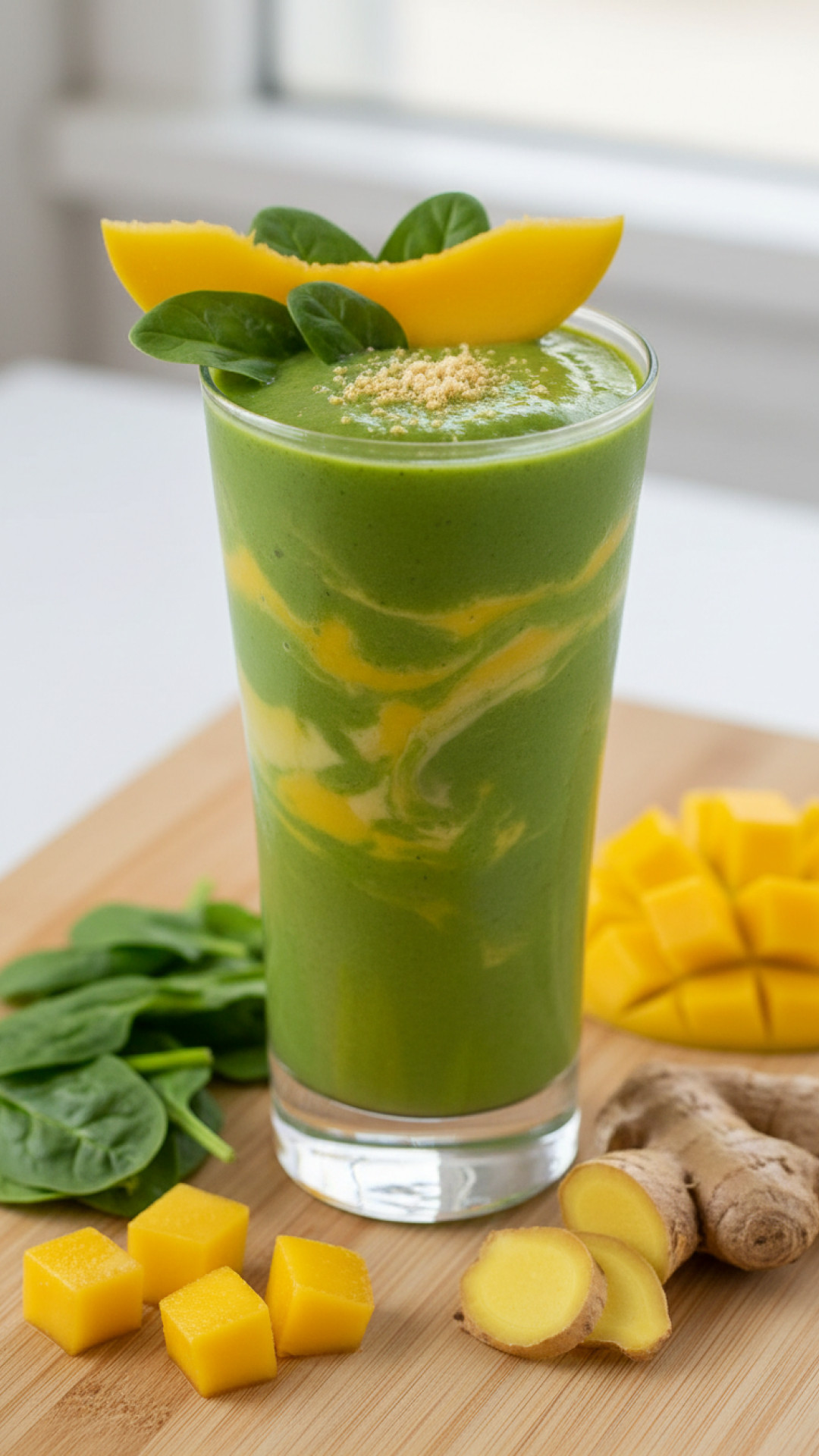 Power Grüner Smoothie mit Spinat, Mango und Ingwer Preparation