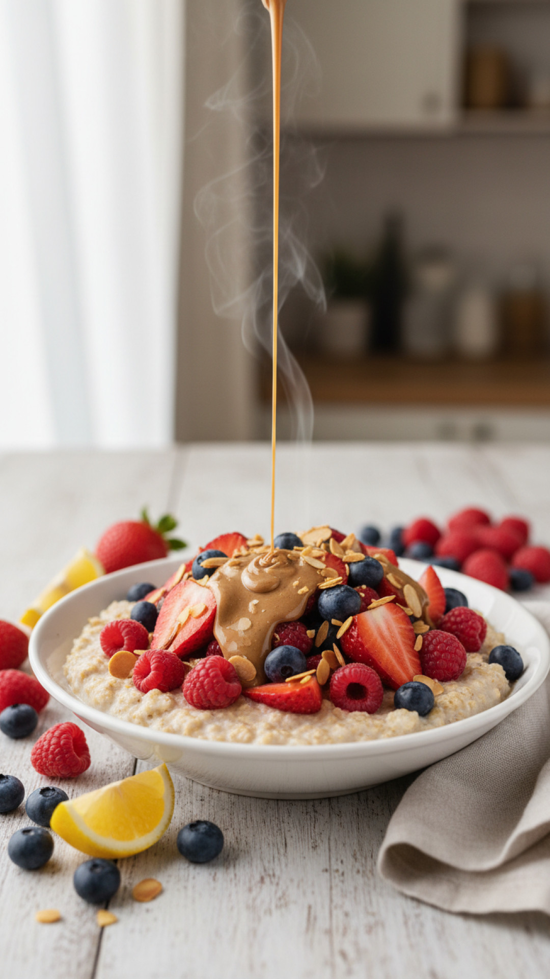 Proteinhafte Power Haferflocken mit Beeren und Mandelbutter Preparation