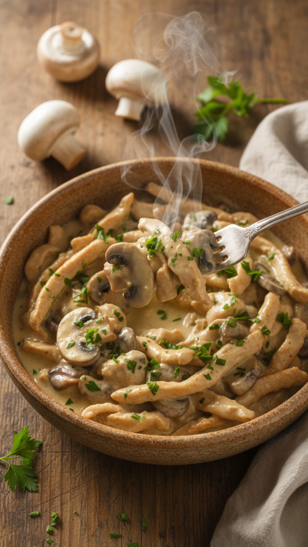 Puten Geschnetzeltes in Rahmsauce mit Pilzen Preparation
