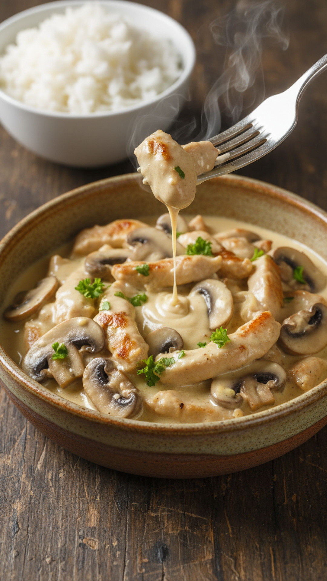 Puten Geschnetzeltes mit Champignons in Rahmsauce Preparation